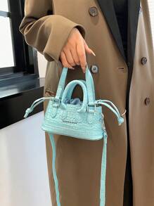 Mini geantă de mână la modă din piele lacuită cu model crocodil