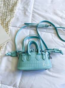 Mini geantă de mână la modă din piele lacuită cu model crocodil