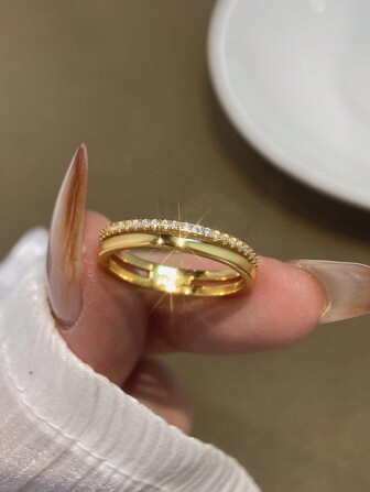 1 件纯银 S925 或 925 银复古简约时尚奢华双层指环女士女孩日常生活派对珠宝礼物