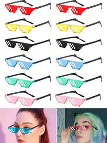 12 sztuk Mozaikowe Okulary Pixel, Zabawne Dekoracyjne Rekwizyty Na Imprezę Do Zdjęcia, Pikselowe Miniaturowe Akcesoria Do Gry Mozaikowe Dla Mężczyzn I Kobiet - Wielokolorowe - Zobacz 1