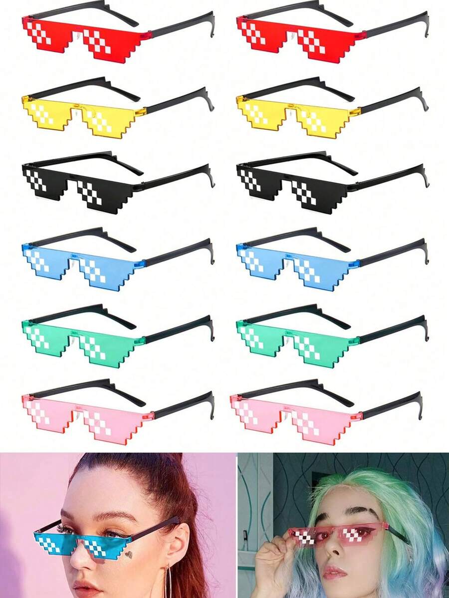12 sztuk Mozaikowe Okulary Pixel, Zabawne Dekoracyjne Rekwizyty Na Imprezę Do Zdjęcia, Pikselowe Miniaturowe Akcesoria Do Gry Mozaikowe Dla Mężczyzn I Kobiet - Wielokolorowe - Zobacz 1