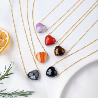 1件天然水晶宝石心形吊坠，爱的能量项链，灵性疗愈首饰，母亲节送给挚爱母亲的礼物