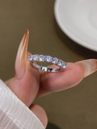 1 件精美 7 颗闪亮锆石戒指 S925 纯银浪漫精致女士戒指约会、生日礼物