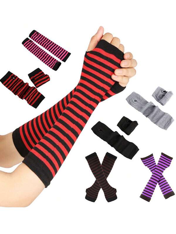 1 par de guantes sin dedos a rayas elegantes y adorables, mangas que sirven como calentadores de brazos, resistentes a las manchas, de alta elasticidad y transpirables, decoración de estilo hip-hop, para uso diario y de regalo de cumpleaños, unisex.