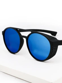 Retro Fashion Glasses Semi-Round Frame Side Protection - Blue - View 5