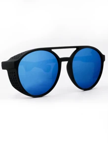 Retro Fashion Glasses Semi-Round Frame Side Protection - Blue - View 2