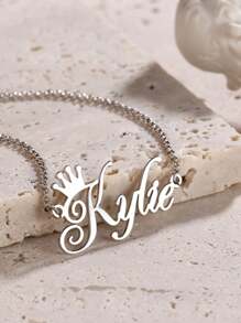Aangepaste naam ketting koningin kroon kettingen voor vrouwen mannen brief choker gepersonaliseerde naam elegante naamplaatje roestvrijstalen sieraden op maat Valentijnsdag geschenk