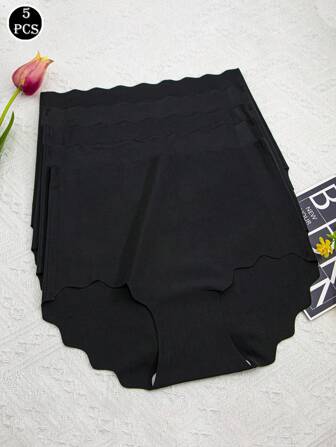 5pcs Black Seamless High Waist Breathable Briefs