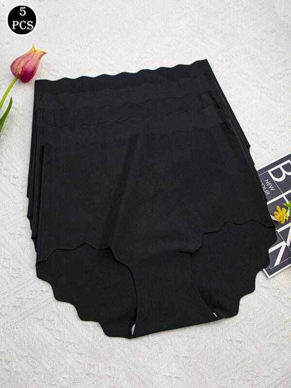 5pcs Black Seamless High Waist Breathable Briefs