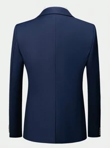 CLOUDSTYLE Men's Classic Solid Color Suit With Lapel Collar Long Sleeve Jacket And Pants, Suitable For Daily And Business Wear In Spring And Autumn - Blue - View 4