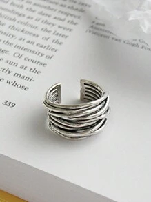 1pc Multi-Layer Silver Wire Wrapped Rings For Women, Vintage Style, Adjustable Opening - Multicolor - View 2