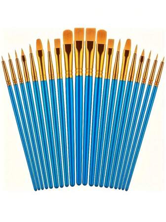 20 件/2 套艺术家尼龙圆头/尖头/平头画笔，适用于画布上的丙烯画、油画和水彩画