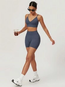 MASKERT Women's Seamless Camisole With Cups, Short Sports Cami Set, Skin-Friendly & Comfortable, Suitable For Workout, Loungewear And Commuting - Flint Stone - View 5