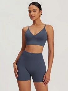 MASKERT Women's Seamless Camisole With Cups, Short Sports Cami Set, Skin-Friendly & Comfortable, Suitable For Workout, Loungewear And Commuting - Flint Stone - View 8