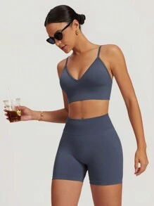 MASKERT Women's Seamless Camisole With Cups, Short Sports Cami Set, Skin-Friendly & Comfortable, Suitable For Workout, Loungewear And Commuting - Flint Stone - View 7