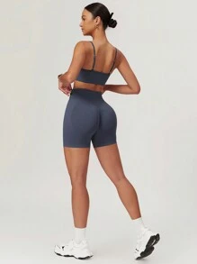 MASKERT Women's Seamless Camisole With Cups, Short Sports Cami Set, Skin-Friendly & Comfortable, Suitable For Workout, Loungewear And Commuting - Flint Stone - View 2