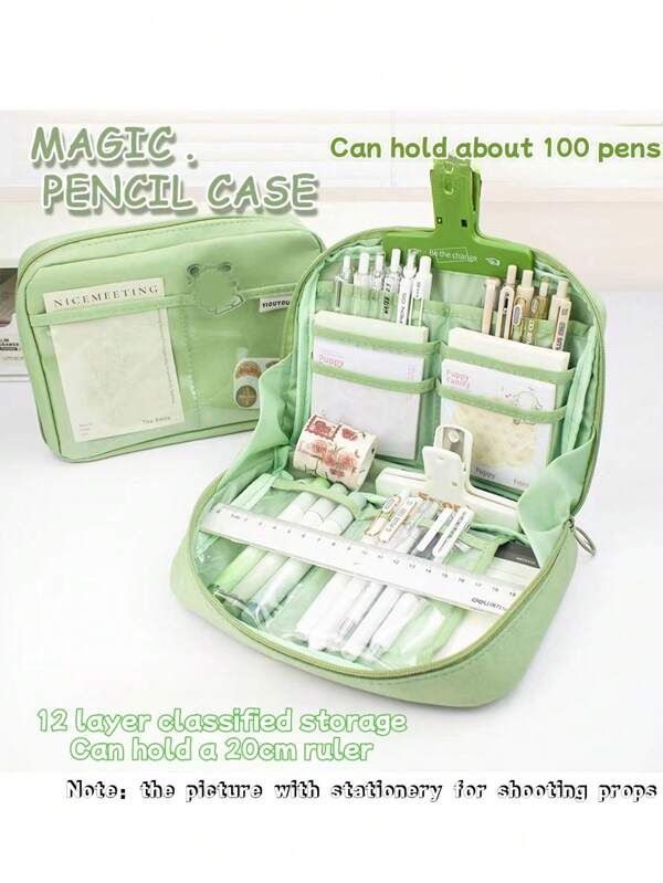 Astuccio a 12 strati ad alta capacità e astuccio a forma di vulcano, semplice ed elegante borsa portaoggetti scolastici con ampia apertura e design a più strati per studenti, astuccio per matite, borsa scolastica