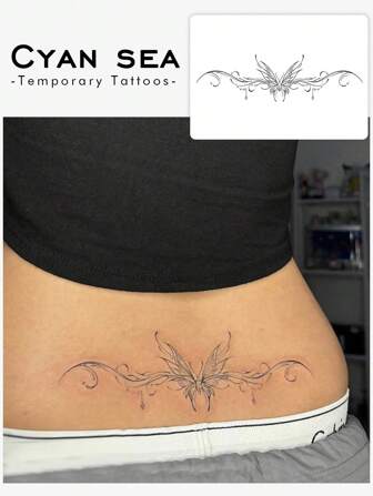 1st vattentät, svettsäker, tvättbar, tillfällig pvc-tatueringsklistermärke, icke-reflekterande med moderiktigt fjärilsmönster, lämplig för trendiga människors dagliga användning