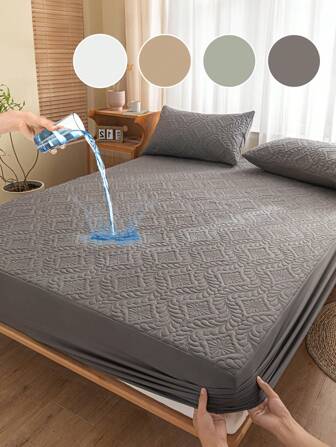 1pc Waterproof Fitted Sheet, Solid Color Skin-Friendly Mattress Protector, Non-Slip Mattress Cover, Dust-Proof Bed Cover, Soft & Comfortable Bedroom Bedding, Deep Pocket Mattress Protector, Floral Pattern, Fits Twin, Full, Queen, King Size Beds, Fitted Sheet Only, Machine Washable