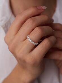 Esberry A High Sparkle Asymmetrical Geometric Engagement Ring Wedding Band For Women S925 Sterling Silver Promise Ring Eternity Ring Fine Jewelry Gift Bridal Jewelry