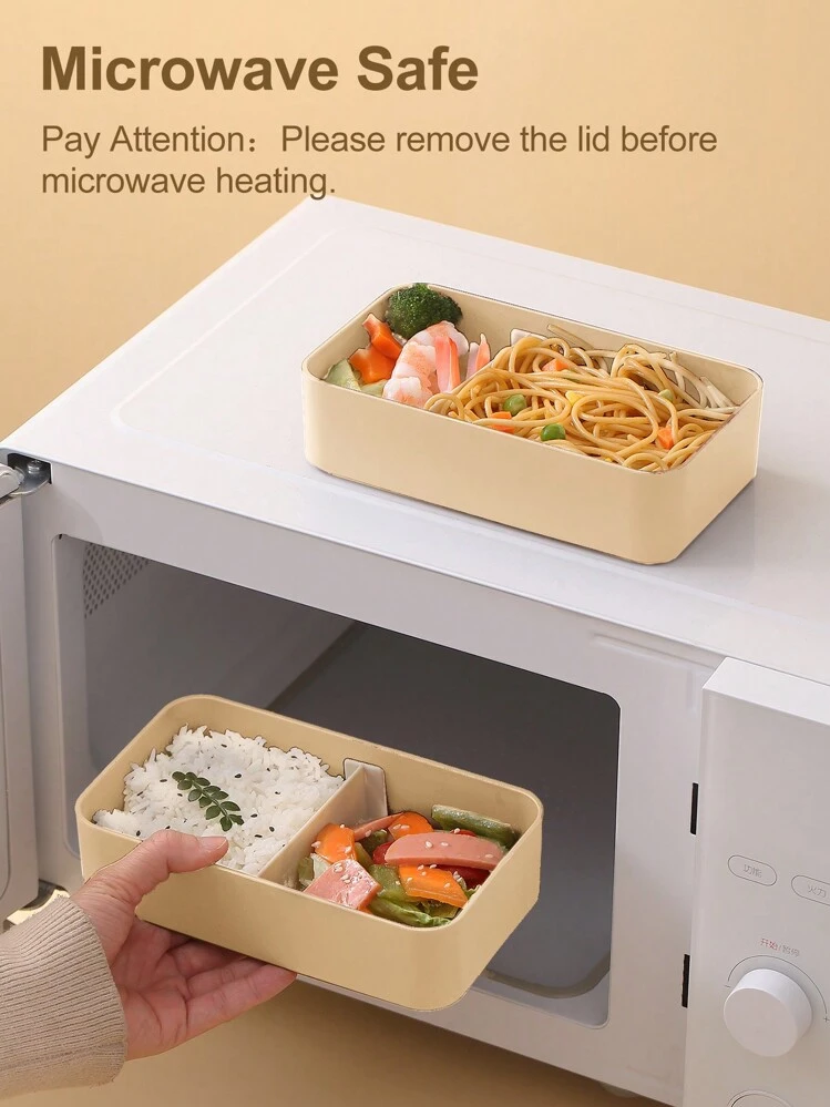 1 Set 1440ml Fiambreras de plástico aptas para microondas con bolsa, utensilios y recipiente para salsa, caja de almacenamiento de ensalada de frutas portátil a prueba de fugas para adultos y niños, útiles escolares, regreso a clases - Beis - Añade 4