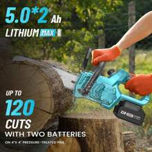 Seesii Battery Chainsaw Cordless 12-Inch, Hand Held Chain Saw, 12-In Portable Chainsaw Battery Powered Chain Saws For Trees Wood Cutting, 2 * 5.0Ah Battery And Charger Included, CH1200+