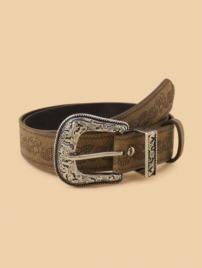 Cinturón vintage grabado en relieve de moda nueva para niños, cinturón de cintura de alta calidad de PU para vaqueros, vestidos, decoración