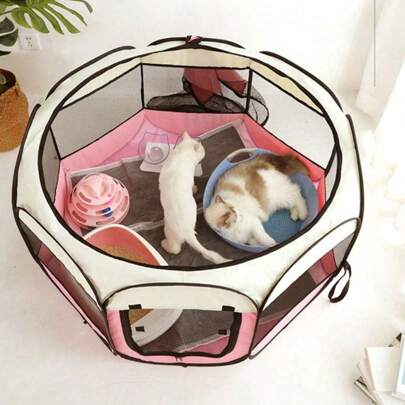 قلم لعب قابل للطي للحيوانات الأليفة للاستخدام الداخلي للكلاب والقطط - سهل التركيب والتخزين، يوفر مساحة آمنة لحيواناتك الأليفة (لون وسادة النوم عشوائي)