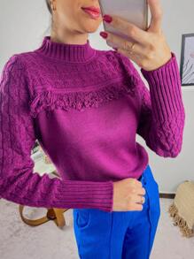 Women Knit Tops - 玫瑰紅 - 查看 2
