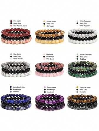 Natural Stone Bracelet Sets 3Pcs/Set Lava Hematite Tiger Eye Beads Bracelets Men For Protection Spiritual Jewelry For Women Men