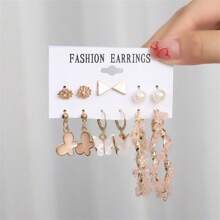 6 Paar/Set Persönlichkeit Metall Dreiteilig Kreolen , C Form Ohrringe und Ohrclips Schmuck