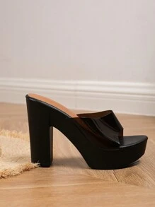 Sandalias de tacón alto con plataforma impermeable - ideal para discotecas y fiestas con suela gruesa de imitación madera y gel de vidrio. Cómodos zapatos de verano para mujeres