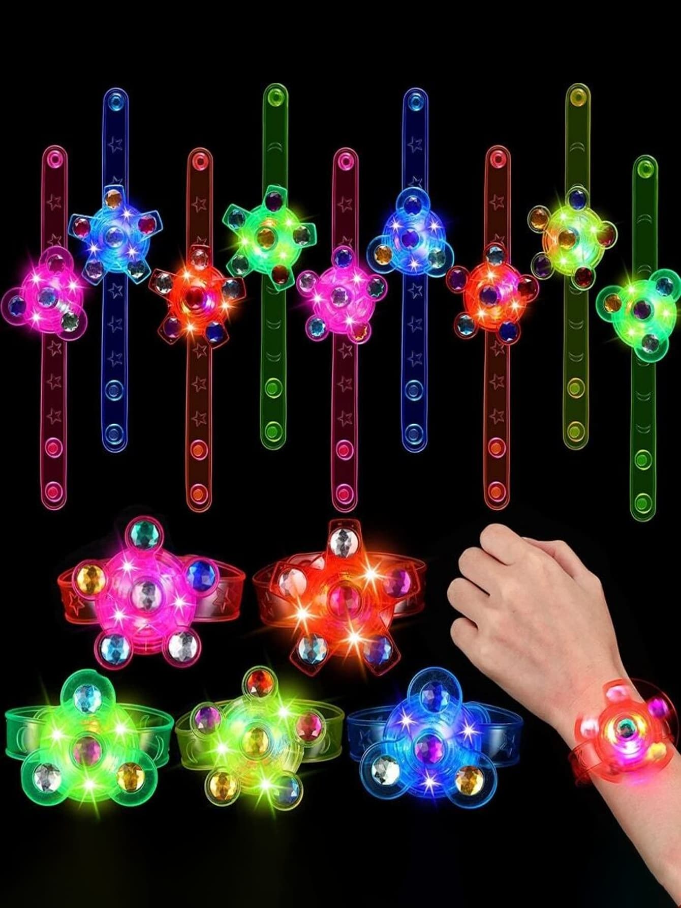 10 件秋季装饰发光手镯玩具旋转陀螺桌，非常适合池塘游戏、池塘派对的池塘玩具、万圣节玩具、圣诞节