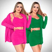Vestido corto cruzado manga corta falda fluida - Verde - Ver 3
