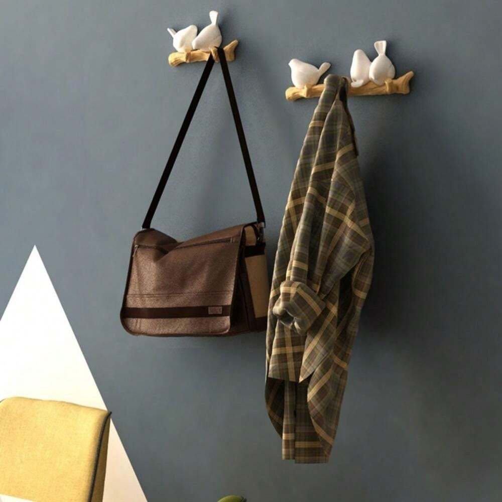 2 Crochets Muraux En Bois Rustique En Forme D'oiseau - Design Vintage - Pour Entrée, Chambre, Cuisine - Dimensions 13x4,5x4 Cm