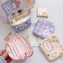 1pc Portable Cartoon Sanitary Pouch Large Capacity Menstrual Pad Storage Bag Cute Animal Organizer