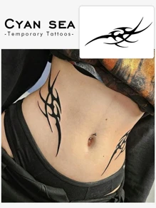 1-3片可水洗防水防汗不反光临时纹身贴纸欧美风格ins个性精灵图腾适合人们日常使用 - 黑色 - 查看 1