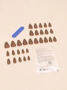 30 件杏仁形复古浅棕色假指甲套装，简约优雅，非常适合女性日常佩戴，提升您的风格，按压式指甲，美甲用品，指甲 - 咖啡棕 - 查看 3