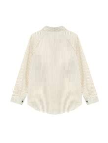 女士休闲条纹长袖衬衫，不系领带，长袖上衣 - 杏色 - 查看 2