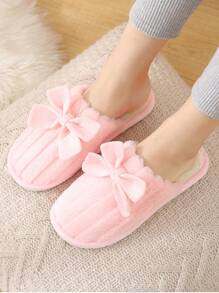 Chinelos Quentes De Pelúcia Bowknot Para Outono E Inverno, Sapatos De Maternidade Antiderrapantes Internos Para Piso De Madeira Para Mulheres