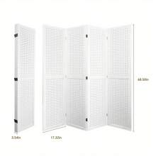 4 Panel Room Divider, 5.6 FT Pegboard Display Folding Wood Privacy Screen Pegboard Stand Organizer For Room, Jewelry, Craft, Cloth, Art Display Home Wall Organizer (White) - 白色 - 查看 3