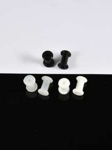 3 对装黑色透明白色厚硅胶隧道柔性耳皮空心量规适用于耳洞穿刺 - 三對混顏色 - 查看 18