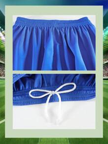 男女休闲运动足球服，时尚透气上衣搭配时尚透气短裤，舒适足球套装，复活节，农历新年，夏季服装，情人节，夏季上衣，斋月，活动大促销 - 藍色 - 查看 7