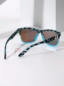 POLASUP 1pc Ladies' Streamline Sunglasses With Button Accents On Double Bars, Summer Personality, Colored Mirrored  Frame, Oversized Outdoor Cycling Sun Glasses, Gradient Reflective Coating, Fashion Eyewear (With Anti-Loss Rope, Glasses Case, Cleaning Cloth),School - 薄荷藍 - 查看 4