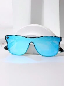 POLASUP 1pc Ladies' Streamline Sunglasses With Button Accents On Double Bars, Summer Personality, Colored Mirrored  Frame, Oversized Outdoor Cycling Sun Glasses, Gradient Reflective Coating, Fashion Eyewear (With Anti-Loss Rope, Glasses Case, Cleaning Cloth),School - 薄荷藍 - 查看 3