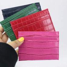 Customized 1pc Men Crocodile Pattern PU Leather Slim Credit Card Holder Monogramm Women Ultra Thin Croco Pocket Wallet Personalized PU Leather Wallet With Initial Letters DIY Gift Personalized Gifts For Women, Purses And Bags Ideal Gifts For Him Her, Boyfriend, Girlfriend, Friends For Anniversaries, For Christmas, For Holiday/ Vacation, For Outdoors/Outings/Travel/Hiking/Stadium/Sports/Climbing,Customized Wallets & Cardholders,Street Casual Chic - Pink - View 2