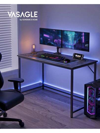 VASAGLE 31.5 Inch Computer Desk, Home Office Desk, Home Office Small Study Workstation, Simple Assembly, Steel Frame, 19.7"D X 31.5"W X 29.5"H, Black With Wood Grain