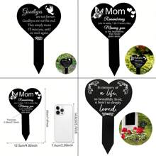 Headstones For Graves-1pc Heart Grave Markers Memorial Remembrance Plaque Stake Acrylic Grave Marker For Cemetery, Grave Decorations For Cemetery, Mother's Day Grave Decorations, Unique Grave Decorations Memorial Day Grave Decorations, Memorial Plaque Sympathy Gifts For Loss Of Loved One Grave Marker For Cemetery Memorial Garden Stake Sympathy Grave Stake Birthday - White+Black - View 1