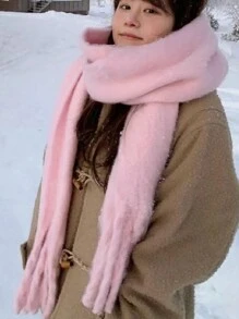 1 Women'solid Color Mohair Scarf Female Autumn Winter 2024 New All-In-One Neck Korean Version Of Advanced Sense Thick Warm Cape Suitable For Daily Use Accessories Women - Multicolor - View 8