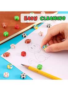 6 piezas, Juego de papelería de la serie deportiva: 4 sacapuntas manuales en forma de pelota deportiva + 2 borradores de pelota, Juego de papelería de deportes de pelota, Sacapuntas pequeño y compacto en forma de balón de fútbol, Regalos para fiestas de cumpleaños temáticas deportivas, recompensas escolares, suministros de aprendizaje en el hogar, artículos de fiesta de fútbol para entusiastas del fútbol, regalos navideños, regalos de Halloween - Juego de papelería de bolas. - Ver 10